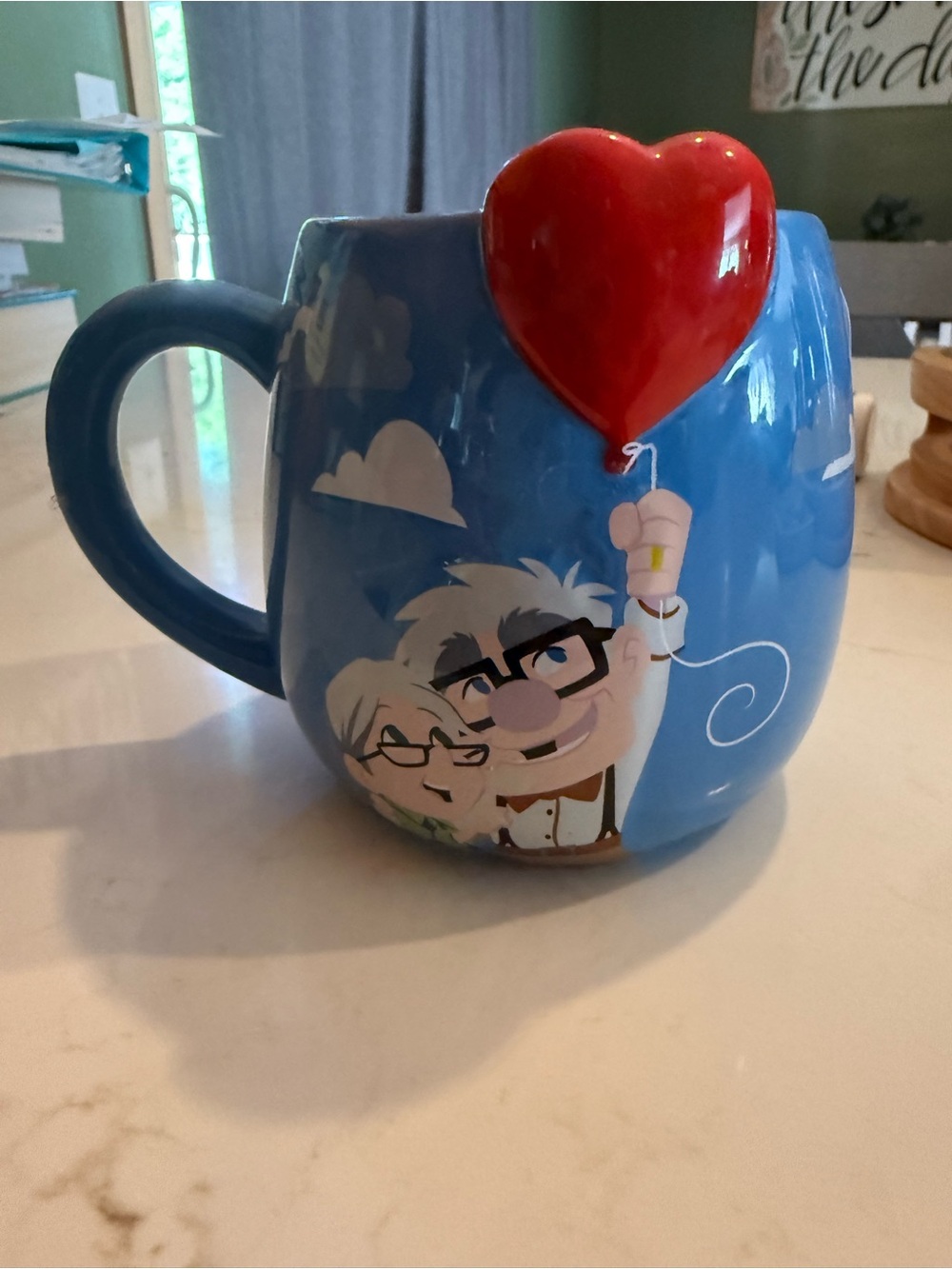 Up Mug with Red Heart Balloon - Blue Pixar Inspired Design